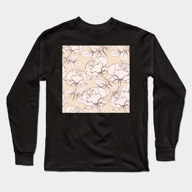 Rose Flowers Seamless Pattern in vintage style Long Sleeve T-Shirt by devaleta